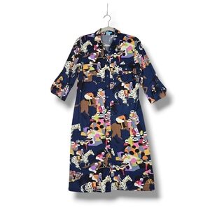 J. Mclaughlin Knit Shirt Dress Size Large Equestrian Polo Pony Horse Colorful